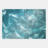 ヴィンテージティール(緑がかった色)ホワイトフローラルパターングリッタースパークル ラッピングペーパーシート (正面2)