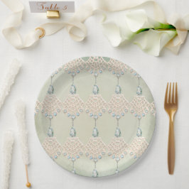 ヴィンテージティール（緑がかった色）ラインエレガントストンクリームレース ペーパープレート