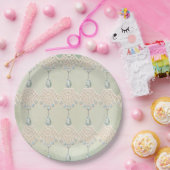 ヴィンテージティール（緑がかった色）ラインエレガントストンクリームレース ペーパープレート (パーティー)