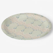 ヴィンテージティール（緑がかった色）ラインエレガントストンクリームレース ペーパープレート (アングル)