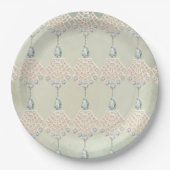 ヴィンテージティール（緑がかった色）ラインエレガントストンクリームレース ペーパープレート (正面)