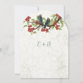 ヴィンテージティール（緑がかった色）ラブバーズレッドさくらんぼブロッサム 招待状 (裏面)