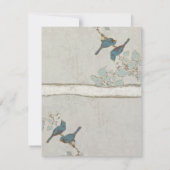 ヴィンテージティール(緑がかった色)ラブバード結婚ズプレイスカード 招待状 (裏面)