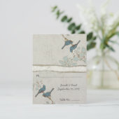 ヴィンテージティール(緑がかった色)ラブバード結婚ズプレイスカード 招待状 (スタンド正面)