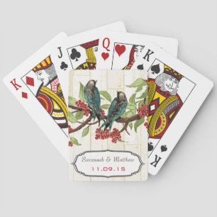 ヴィンテージティール(緑がかった色)ラブ結婚バードのギフト遊ズカード トランプ