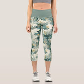ヴィンテージティール（緑がかった色）リーフスタイリッシュシックヨガエクササイズ カプリレギンス (正面)