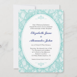 ヴィンテージティール(緑がかった色)レース結婚背景 招待状