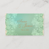 ヴィンテージティール（緑がかった色）及びレース結婚の登記簿カード エンクロージャーカード (裏面)