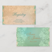 ヴィンテージティール（緑がかった色）及びレース結婚の登記簿カード エンクロージャーカード (正面/裏面)