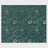 ヴィンテージティール（緑がかった色）及び金ゴールドバラフローラ ラッピングペーパー (フラット)