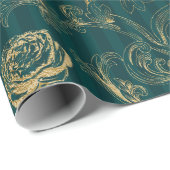ヴィンテージティール（緑がかった色）及び金ゴールドバラフローラ ラッピングペーパー (ロールコーナー)