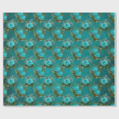 ヴィンテージティール（緑がかった色）及び金ゴールドバラ ラッピングペーパー (フラット)