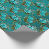 ヴィンテージティール（緑がかった色）及び金ゴールドバラ ラッピングペーパー (角)