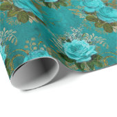 ヴィンテージティール（緑がかった色）及び金ゴールドバラ ラッピングペーパー (ロールコーナー)