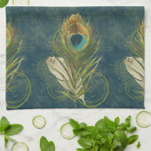 ヴィンテージティール（緑がかった色）孔雀スタイリッシュ羽 キッチンタオル (折り畳み)