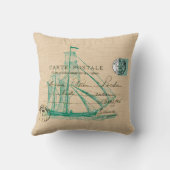 ヴィンテージティール(緑がかった色)帆船航海の枕 クッション (裏面)