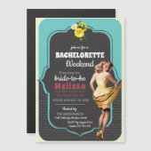 ヴィンテージティール（緑がかった色）水玉模様レトロのピンアップバチェロレッテ マグネット招待状 (正面/裏面)