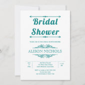 ヴィンテージティール（緑がかった色）素子タイポグラフィブライダルシャワー 招待状 (正面)