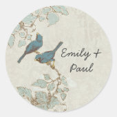 ヴィンテージティール（緑がかった色）結婚鳥の封印 ラウンドシール (正面)