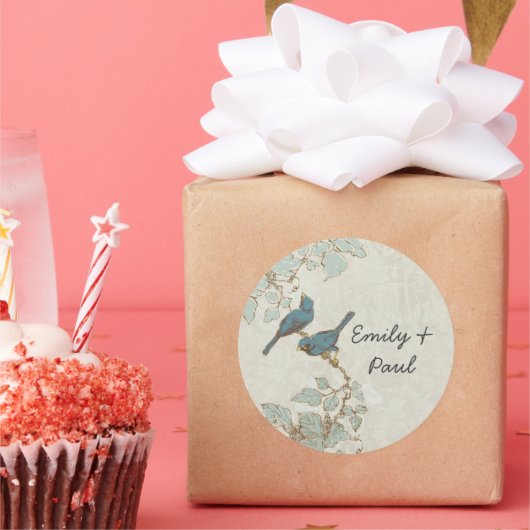 ヴィンテージティール（緑がかった色）結婚鳥の封印 ラウンドシール (パーティー)