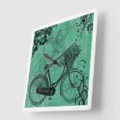 ヴィンテージティール(緑がかった色)自転車壁時計 スクエア壁時計 (傾斜)