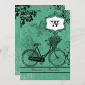 ヴィンテージティール（緑がかった色）自転車5x7招待状 招待状 (正面/裏面)