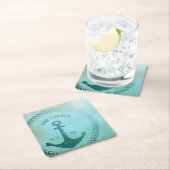 ヴィンテージティール(緑がかった色)航海のいかりカスタムウェディング特典 スクエアペーパーコースター (インサイチュ)