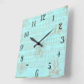 ヴィンテージティール（緑がかった色）航海のミュージカルシート スクエア壁時計 (傾斜)