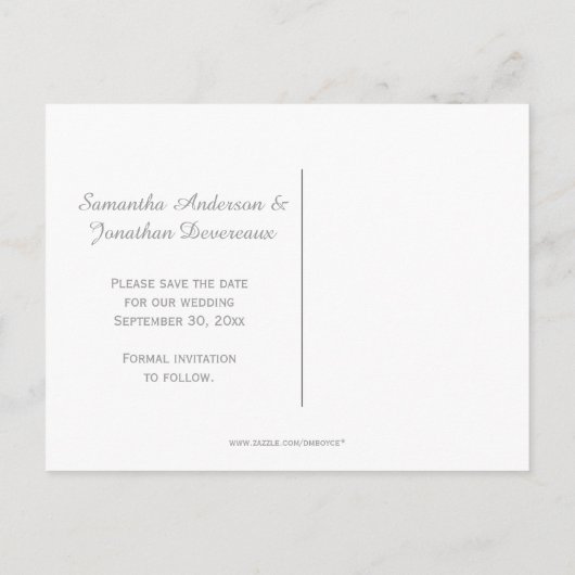 ヴィンテージティール(緑がかった色)華美銀の渦巻き日付保存 案内ポストカード (裏面)