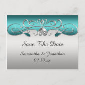 ヴィンテージティール(緑がかった色)華美銀の渦巻き日付保存 案内ポストカード (正面)