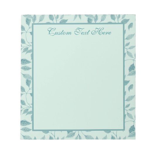 ヴィンテージティール(緑がかった色)葉パターパーソナライズされたンメモ帳 ノートパッド (正面)