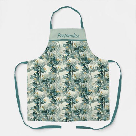 ヴィンテージティール（緑がかった色）葉リーフシッエレガントクデザイン エプロン (正面)