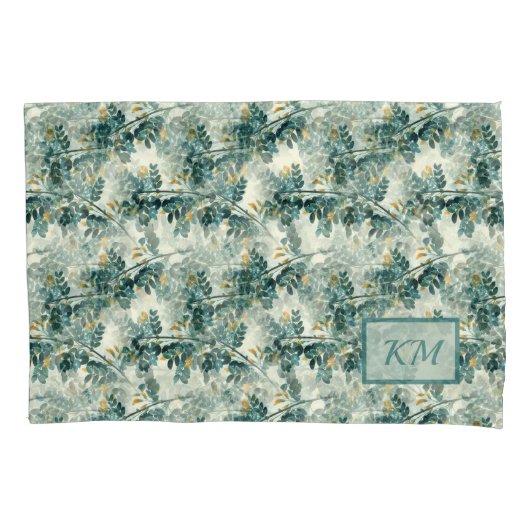 ヴィンテージティール（緑がかった色）葉リーフシッエレガントクデザイン 枕カバー (正面)