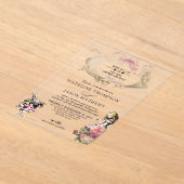 ヴィンテージティール(緑がかった色)赤面アリスinワンダーランド結婚ズ アクリル招待状 (レイダウン)