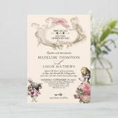 ヴィンテージティール(緑がかった色)赤面アリスinワンダーランド結婚ズ 招待状 (スタンド正面)