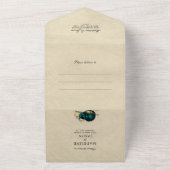 ヴィンテージティール(緑がかった色)金ゴールドアリスinワンダーランド結婚ズ オールインワン招待状 (外側)