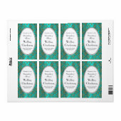 ヴィンテージティール（緑がかった色）金ゴールドダマスクパールVワインボトルラベル ラベル (フルシート)