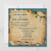 ヴィンテージティール(緑がかった色)、金ゴールドフレームフォトウェディング招待 招待状 (裏面)