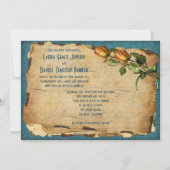 ヴィンテージティール(緑がかった色)、金ゴールドフレームフォトウェディング招待II 招待状 (裏面)