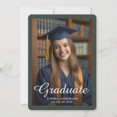 ヴィンテージティール（緑がかった色）金ゴールドロースクールGrad Photoパーティー 招待状 (裏面)