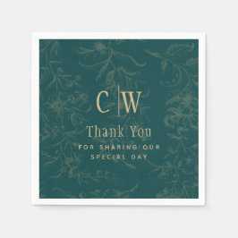 ヴィンテージティール(緑がかった色)金ゴールド結婚ズ スタンダードカクテルナプキン