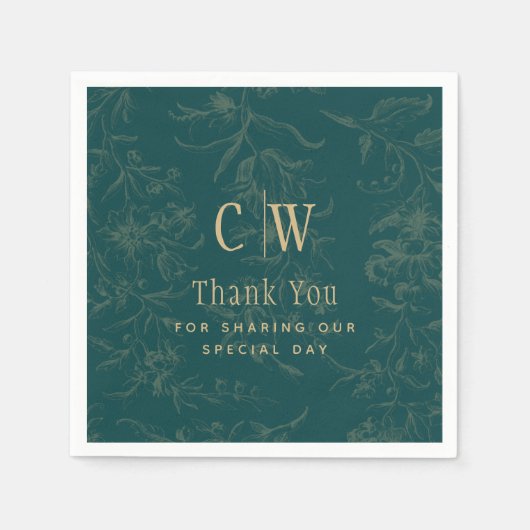 ヴィンテージティール（緑がかった色）金ゴールド結婚ズ スタンダードカクテルナプキン (正面)