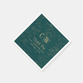 ヴィンテージティール（緑がかった色）金ゴールド結婚ズ スタンダードカクテルナプキン (角)