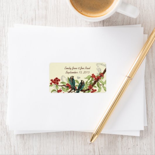 ヴィンテージティール(緑がかった色)鳥ブルゴーニュ開花枝ラベル ラベル (インサイチュ)