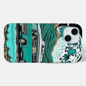 ヴィンテージティール（緑がかった色）RVカンパーインザマウンテンズ Case-Mate iPhoneケース (裏面 (横))