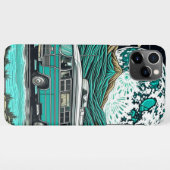 ヴィンテージティール（緑がかった色）RVカンパーインザマウンテンズ iPhoneケース (裏面横)