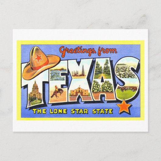 ヴィンテージテキサス州からの挨拶ローンスター州 ポストカード (正面)