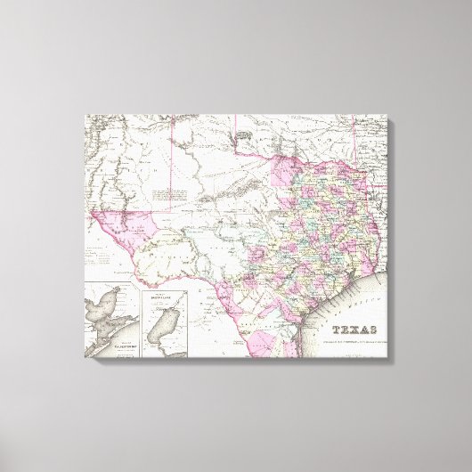 ヴィンテージテキサス州の地図(1855) キャンバスプリント (正面)