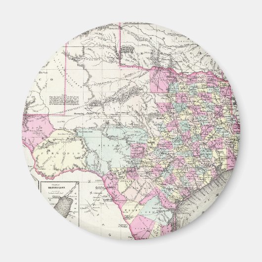 ヴィンテージテキサス州の地図(1855) マグネット (正面)
