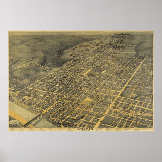 ヴィンテージテキサス州オースティンの地図(1887) ポスター (正面)